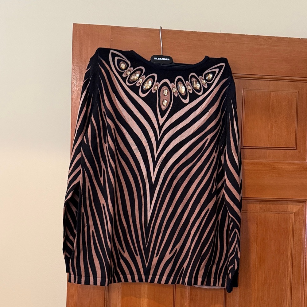 Bob Mackie black and cream Zebra Print Sweater